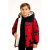 Erkek Çocuk Kamuflaj Desenli Mont İçi Sıcak Tutan Pelüş Astarlı, Kapüşonlu, Fermuarlı Kışlık Su İtici Şişme Mont - Kırmızı