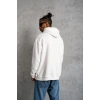 Erkek 3 İplik Pamuklu Kapüşonlu Baskılı Cepli Oversize Sweatshirt Hoodie - Beyaz