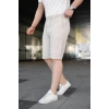 Erkek Diagonel Kumaş Duble Paça Cepli Bağcıklı Bel Lastikli ŞORT - Krem