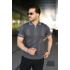 Erkek Dokulu Desen Yakalı Kısa Kollu Tişört