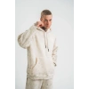 ERKEK  3 iplik Pamuklu Oversize Kapşonlu Yıkamalı SweatShirt Hoodie - Krem