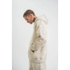 ERKEK  3 iplik Pamuklu Oversize Kapşonlu Yıkamalı SweatShirt Hoodie - Krem
