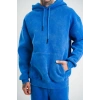 ERKEK 3 İplik Pamuklu Oversize Kapüşonlu Yıkamalı Hoodie SweatShirt - Mavi