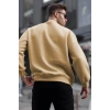 Erkek Düz Bisiklet Yaka 3 iplik pamuklu Sweatshirt - Bej