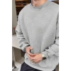 Erkek Düz Bisiklet Yaka 3 iplik pamuklu sweatshirt - Gri