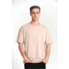 ERKEK Düz Tişört Bisikilet Yaka Kısa Kol Oversize T-shirt - Bej