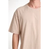 ERKEK Düz Tişört Bisikilet Yaka Kısa Kol Oversize T-shirt - Bej