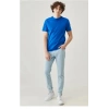ERKEK Tişört Kısa Kol Düz Bisikilet Yaka Oversize T-shirt - Mavi
