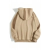 Erkek Düz Kapüşonlu Sweat - Bej