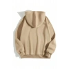 Erkek 3 İplik Pamuklu Kapüşonlu Kanguru Cepli Sweatshirt Hoodie -  Bej