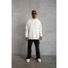 Erkek 3 İplik Pamuklu Kapüşonlu Kanguru Cepli Sweatshirt Hoodie - Beyaz