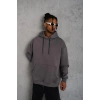 Erkek 3 İplik Pamuklu Kapüşonlu Kanguru Cepli Sweatshirt Hoodie - Gri