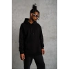 Erkek 3 İplik Pamuklu Kapüşonlu Kanguru Cepli Sweatshirt Hoodie -  Siyah