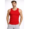 Erkek Fitilli Atlet Sıfır Yaka Slim Fit Arka Baskılı Spor Atlet - Kırmızı