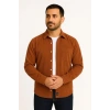 Erkek Fitilli Kadife Cepli Gömlek Oversize Rahat Kalıp - Kahverengi