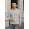 Erkek Fitilli Triko Bisiklet Yaka Kalın Kazak 3lü Set Beyaz-Gri-Siyah