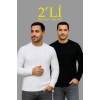 Erkek Fitilli Triko Kazak 2’li Set Siyah Beyaz Kalın Dokuma Pamuklu Regular Fit Bisiklet