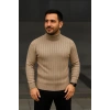 Erkek Fitilli Kazak Tam Boğazlı Balıkçı Yaka Triko 3lü Set  Bej-Haki-Siyah