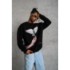 Erkek Güvercin Baskılı Sweatshirt - Siyah