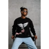 Erkek Güvercin Baskılı Sweatshirt - Siyah
