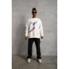 Erkek Güvercin Baskılı 3 iplik pamuklu Bisiklet Yaka Sweatshirt - Beyaz