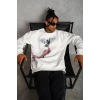 Erkek Güvercin Baskılı 3 iplik pamuklu Bisiklet Yaka Sweatshirt - Beyaz