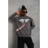 Erkek Güvercin Baskılı 3 iplik pamuklu Bisiklet Yaka Sweatshirt - Gri