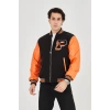 Erkek İçten Elyaf ve Astarlı Kolları Suni Deri Ceket - Turuncu