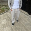Erkek Kadife Oversize Takım Gömlek Pantolon İkili Set - Gri