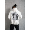 Erkek Kanguru Cep Baskılı Kapüşonlu Sweatshirt - Beyaz