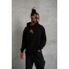 Erkek 3 İplik Pamuklu Kapüşonlu Baskılı Cepli Oversize Sweatshirt Hoodie - Siyah