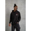 Erkek 3 İplik Pamuklu Kapüşonlu Baskılı Cepli Oversize Sweatshirt Hoodie - Siyah