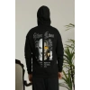 Erkek Kapşonlu Sweatshirt – Oversize Üç İplik Şardonlu Hoodie, “Other Lives” Ön & Arka Baskılı, Kanguru Cepli, Kışlık Rahat Günlük Stil - Siyah