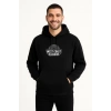 Erkek Kapşonlu Sweatshirt – Oversize Üç İplik Şardonlu Hoodie, “West Coast Classics” Ön & Arka Baskılı, Kanguru Cepli Kışlık Günlük Stil - Siyah