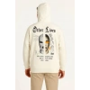 Erkek Kapüşonlu Kanguru Cepli Sweatshirt 3 İplik Pamuklu Baskılı Hoodie - Beyaz