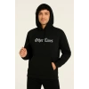 Erkek Kapüşonlu Kanguru Cepli Sweatshirt 3 İplik Pamuklu Baskılı Hoodie - Siyah