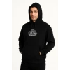 Erkek Kapüşonlu Kanguru Cepli Sweatshirt 3 İplik Pamuklu Baskılı Hoodie -  Siyah