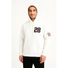 Erkek Kapüşonlu Kanguru Cepli Sweatshirt 3 İplik Pamuklu Baskılı Hoodie - Beyaz