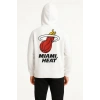 Erkek Kapüşonlu Kanguru Cepli Sweatshirt 3 İplik Pamuklu Baskılı Hoodie - Beyaz