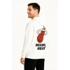 Erkek Kapüşonlu Kanguru Cepli Sweatshirt 3 İplik Pamuklu Baskılı Hoodie - Beyaz