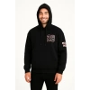 Erkek Kapüşonlu Kanguru Cepli Sweatshirt 3 İplik Pamuklu Baskılı Hoodie - Siyah