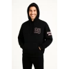 Erkek Kapüşonlu Kanguru Cepli Sweatshirt 3 İplik Pamuklu Baskılı Hoodie - Siyah
