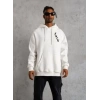 Erkek 3 İplik Pamuklu Kapüşonlu Baskılı Cepli Oversize Sweatshirt Hoodie - Beyaz