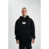 ERKEK 3 İplik Pamuklu Kapüşonlu Patchli Nakışlı Hoodie SweatShirt - Siyah