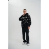 ERKEK Kapüşonlu Varak ve Pano Baskılı Hoodie  SweatShirt- Siyah