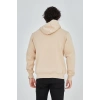 Erkek 3 İplik Pamuklu Fermuarlı Kapüşonlu Kanguru Cepli Baskılı Hoodie Hırka Sweatshirt - Bej