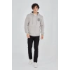 Erkek 3 İplik Pamuklu Fermuarlı Kapüşonlu Kanguru Cepli Baskılı Hoodie Hırka Sweatshirt - Boyalı Gri