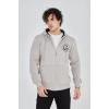 Erkek 3 İplik Pamuklu Fermuarlı Kapüşonlu Kanguru Cepli Baskılı Hoodie Hırka Sweatshirt - Boyalı Gri