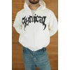 Erkek Kapüşonlu 3 İplik Şardonlu Önü Baskılı Fermuarlı Oversize Sweatshirt - Beyaz