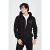 Erkek 3 İplik Pamuklu Fermuarlı Kapüşonlu Kanguru Cepli Baskılı Hoodie Hırka Sweatshirt - Siyah
